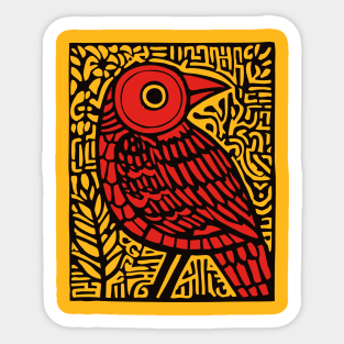 Folk Art Red Bird Print for Woodland Nursery Theme Sticker